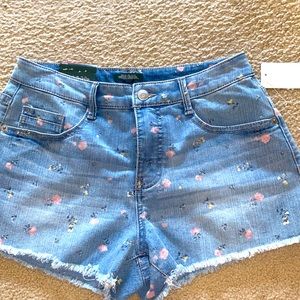 Flower Print Jean Shorts